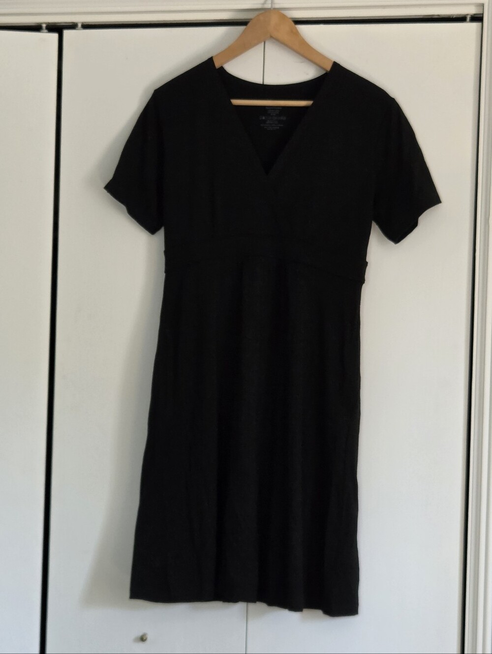 ibex Merino Wool Black V-Neck Midi Dress